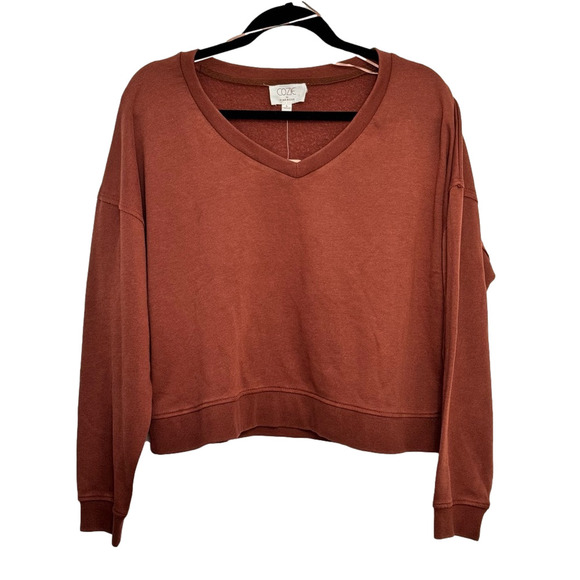 Cozie by Pink Rose Cropped V Neck Pullover Sweater NWT Size L - Picture 2 of 8